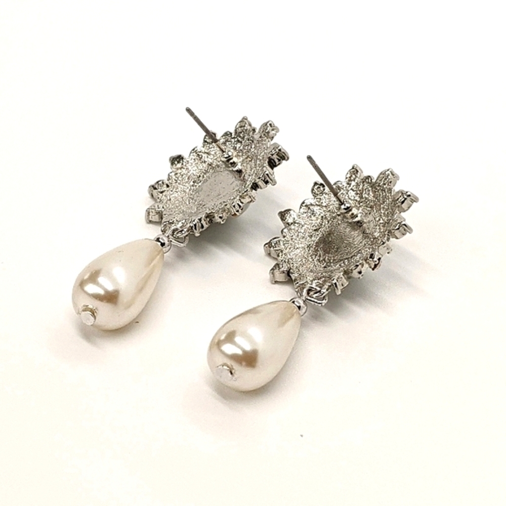 ERWIN PEARL Vintage Rhinestone Sunburst Faux Pearl Teardrop Drop Earrings - Picture 5 of 6